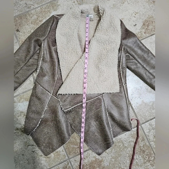 Forever 21 Faux Leather Sherpa Jacket S Brown Shearling Moto Drape Y2K Glam - Picture 10 of 11